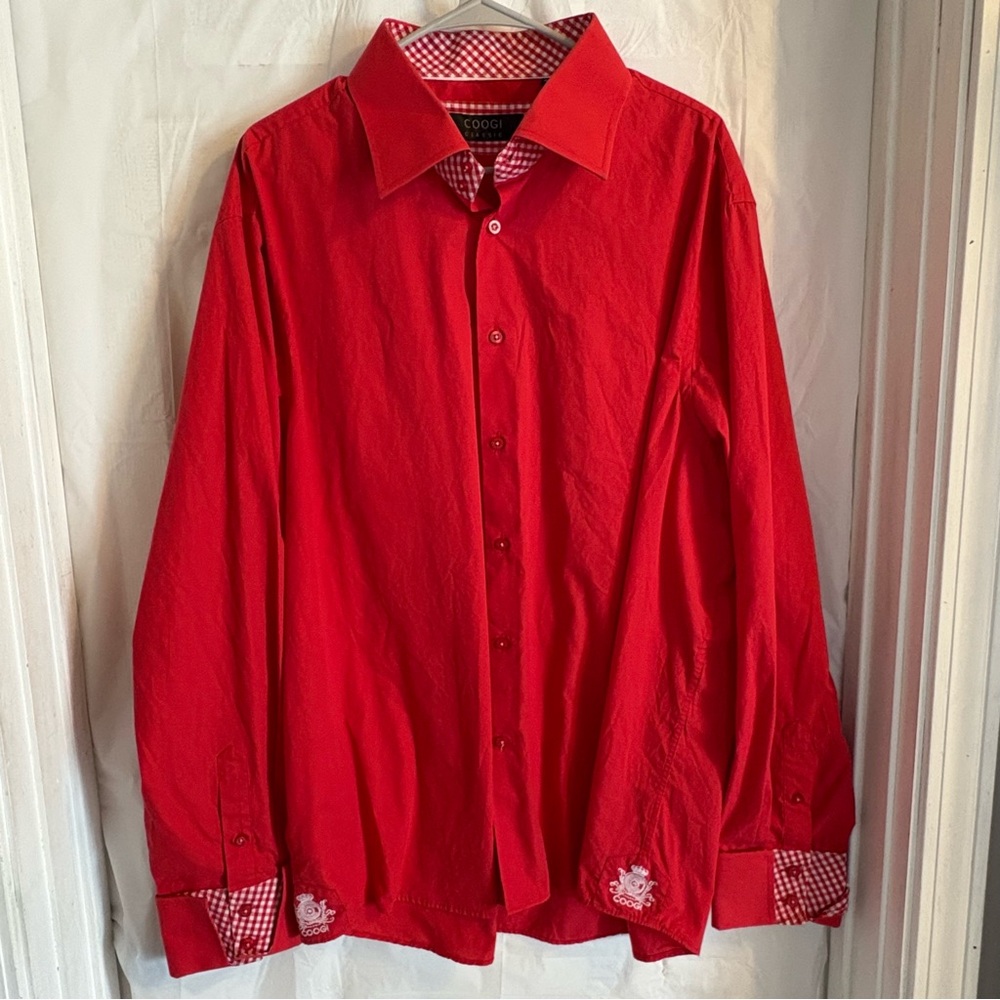 Vtg Coogi Classic Womens 4X Button Down Red Shirt Gingham Cuffs Embroidered Logo